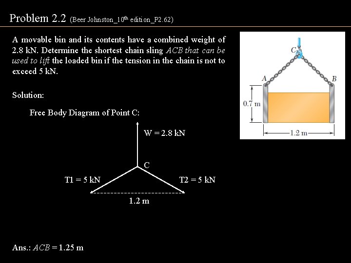 Problem 2. 2 (Beer Johnston_10 th edition_P 2. 62) A movable bin and its