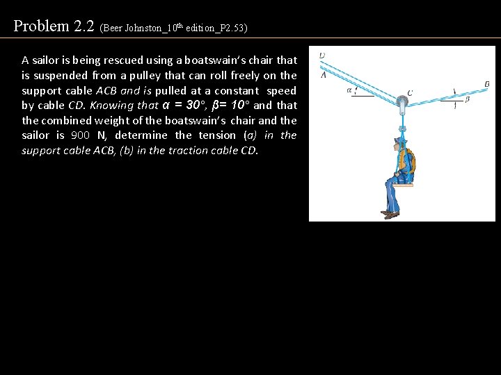 Problem 2. 2 (Beer Johnston_10 th edition_P 2. 53) A sailor is being rescued