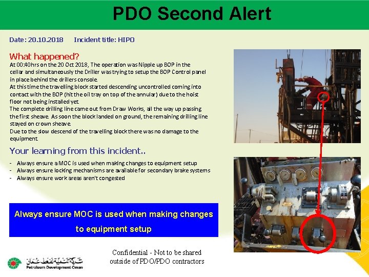 PDO Second Alert Main contractor name – LTI# - Date of incident Date: 20.