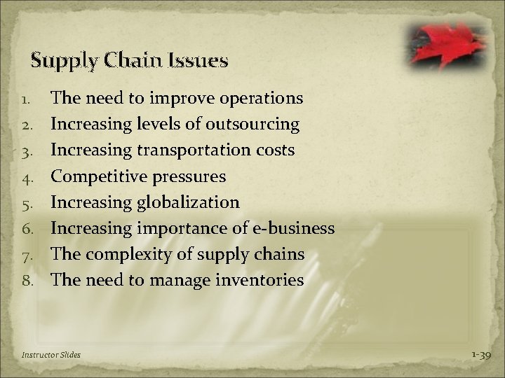 Supply Chain Issues 1. 2. 3. 4. 5. 6. 7. 8. The need to