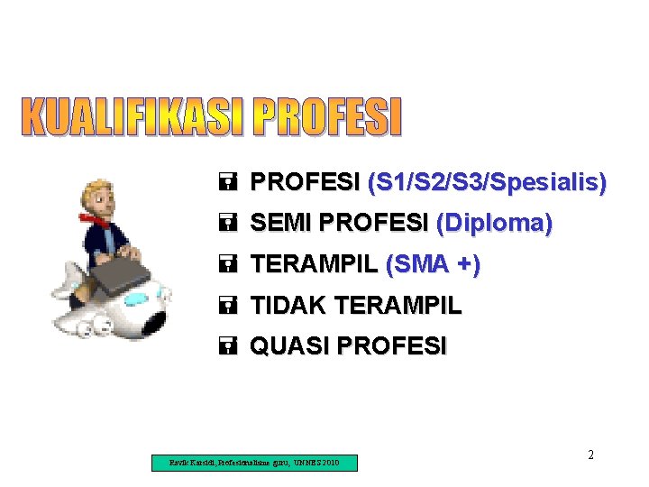 = PROFESI (S 1/S 2/S 3/Spesialis) = SEMI PROFESI (Diploma) = TERAMPIL (SMA +)