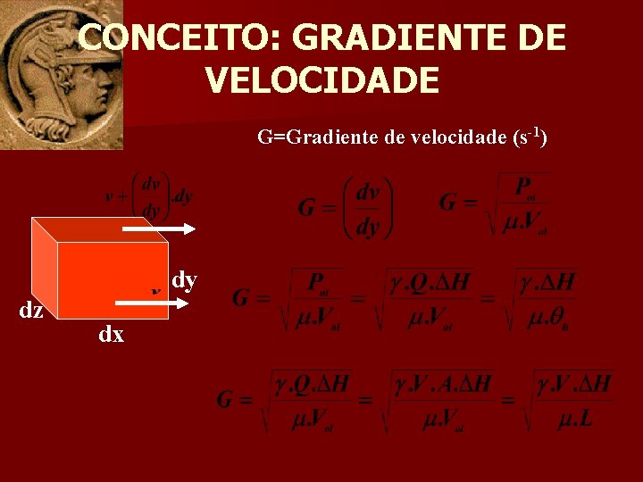 CONCEITO: GRADIENTE DE VELOCIDADE G=Gradiente de velocidade (s-1) dy dz dx 