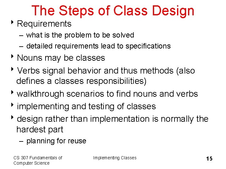 The Steps of Class Design 8 Requirements – what is the problem to be
