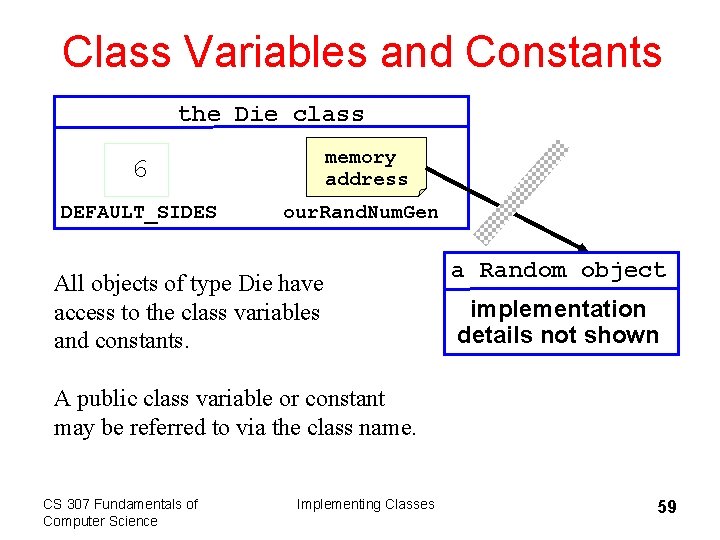 Class Variables and Constants the Die class 6 memory address DEFAULT_SIDES our. Rand. Num.