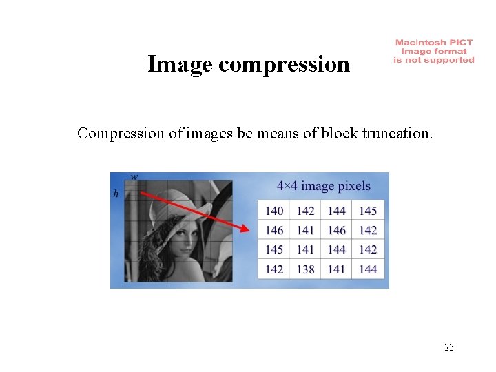 Image compression Compression of images be means of block truncation. 23 Image compression Compression of images be means of block truncation. 23