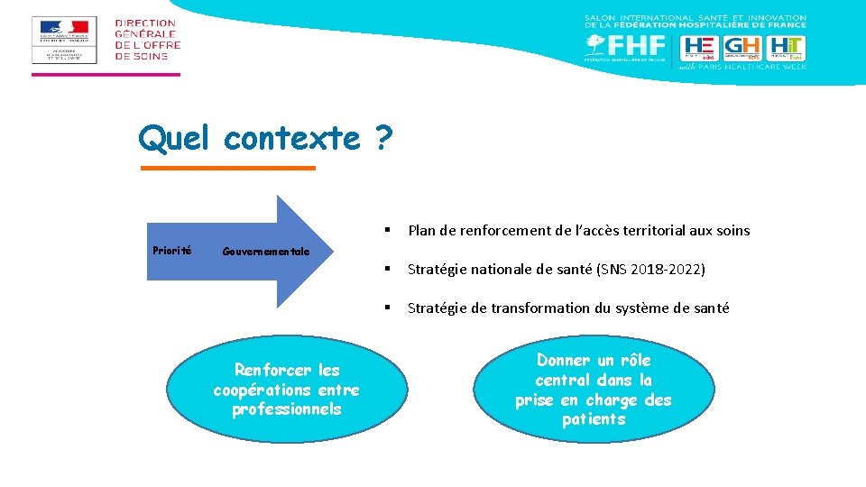 Quel contexte ? Priorité § Plan de renforcement de l’accès territorial aux soins §