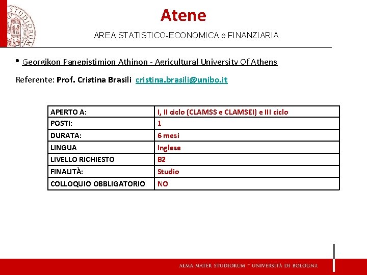 Atene AREA STATISTICO-ECONOMICA e FINANZIARIA • Georgikon Panepistimion Athinon - Agricultural University Of Athens Atene AREA STATISTICO-ECONOMICA e FINANZIARIA • Georgikon Panepistimion Athinon - Agricultural University Of Athens