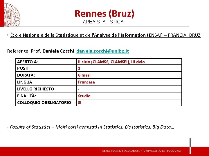 Rennes (Bruz) AREA STATISTICA • École Nationale de la Statistique et de l'Analyse de