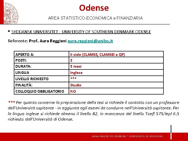 Odense AREA STATISTICO-ECONOMICA e FINANZIARIA • SYDDANSK UNIVERSITET - UNIVERSITY OF SOUTHERN DENMARK ODENSE Odense AREA STATISTICO-ECONOMICA e FINANZIARIA • SYDDANSK UNIVERSITET - UNIVERSITY OF SOUTHERN DENMARK ODENSE