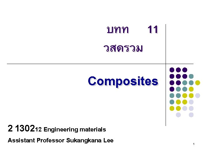 บทท 11 วสดรวม Composites 2 130212 Engineering materials Assistant Professor Sukangkana Lee 1 