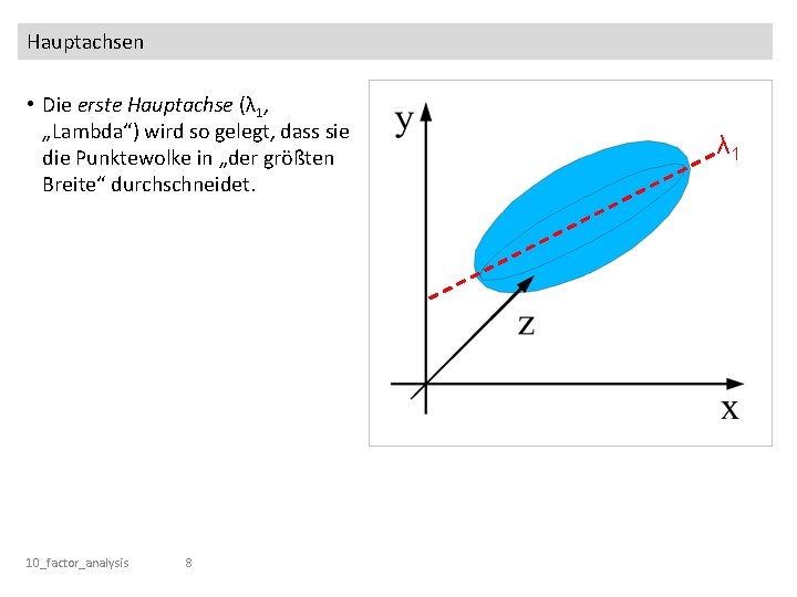 Hauptachsen • Die erste Hauptachse (λ 1, „Lambda“) wird so gelegt, dass sie die