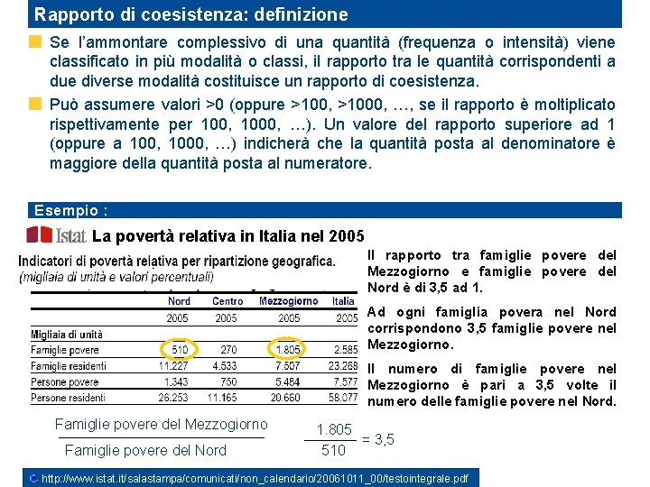 Rapporto di coesistenza: definizione Se l’ammontare complessivo di una quantità (frequenza o intensità) viene