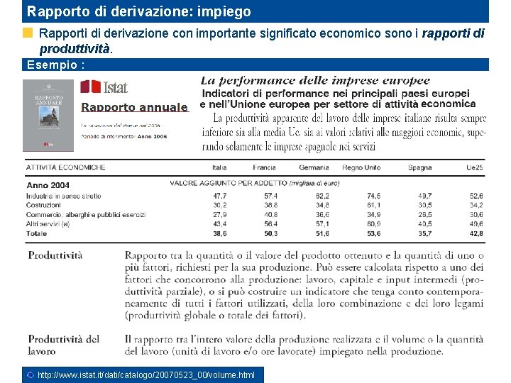 Rapporto di derivazione: impiego Rapporti di derivazione con importante significato economico sono i rapporti