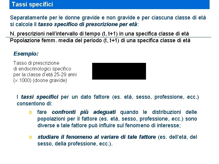 Tassi specifici Separatamente per le donne gravide e non gravide e per ciascuna classe