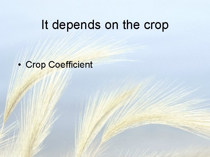 It depends on the crop • Crop Coefficient 