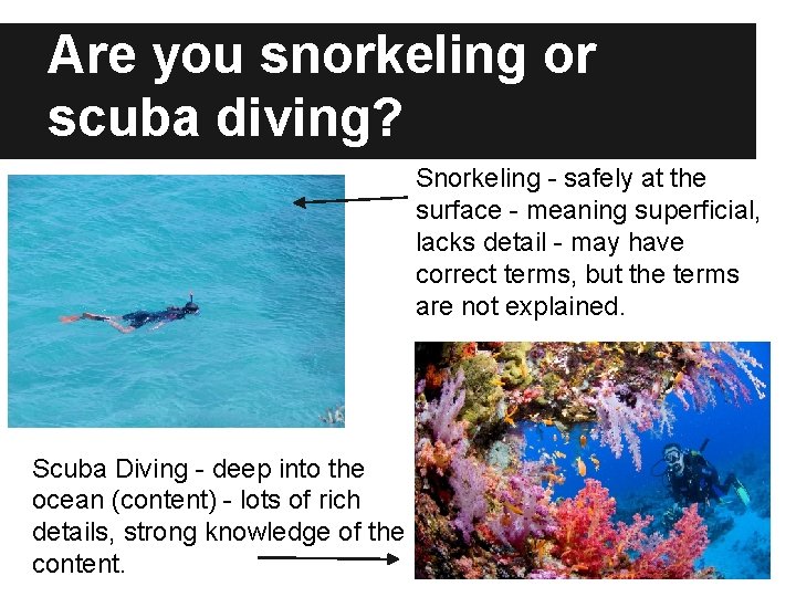 Are you snorkeling or scuba diving? Snorkeling - safely at the surface - meaning