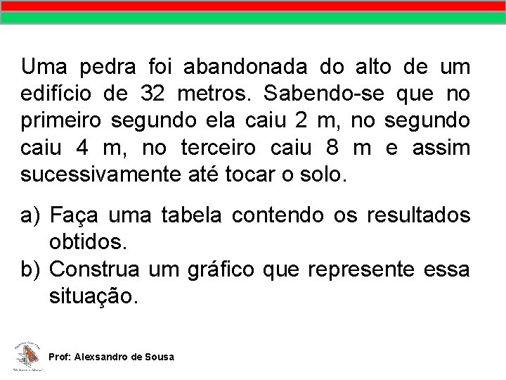 MATEMÁTICA, 9º Ano Pontos no plano cartesiano/pares ordenados Uma pedra foi abandonada do alto