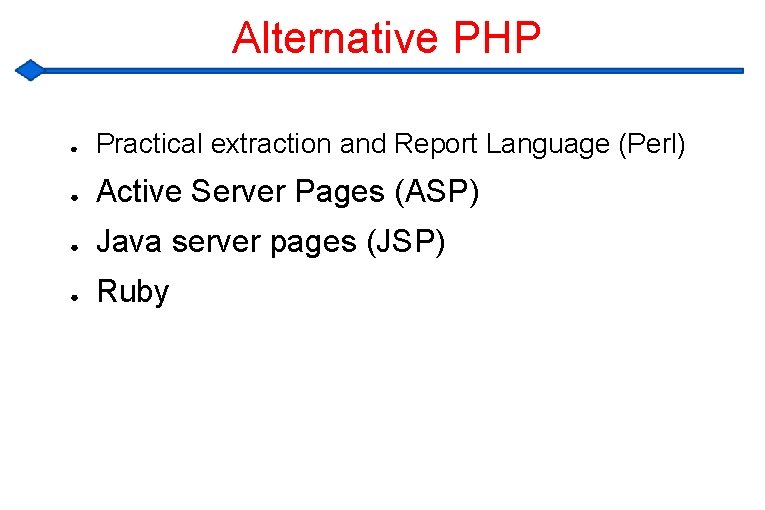 Alternative PHP ● Practical extraction and Report Language (Perl) ● Active Server Pages (ASP)