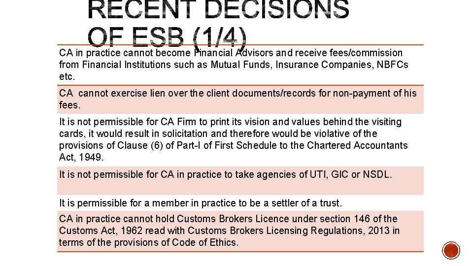 CA in practice cannot become Financial Advisors and receive fees/commission from Financial Institutions such