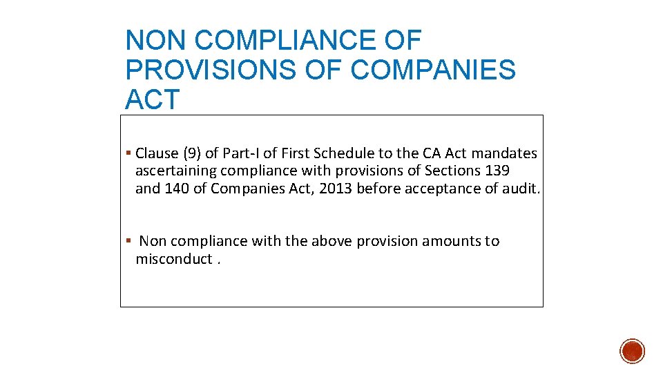 NON COMPLIANCE OF PROVISIONS OF COMPANIES ACT § Clause (9) of Part-I of First