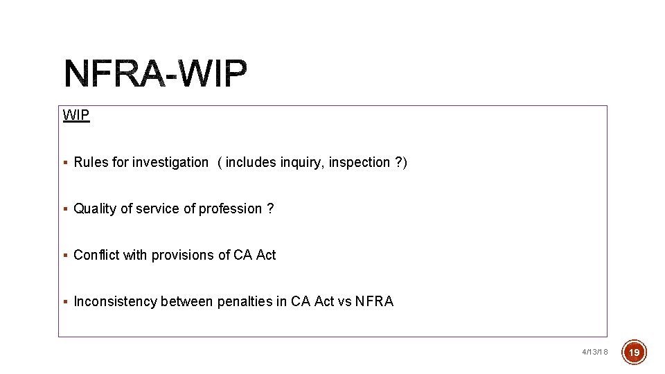 WIP § Rules for investigation ( includes inquiry, inspection ? ) § Quality of