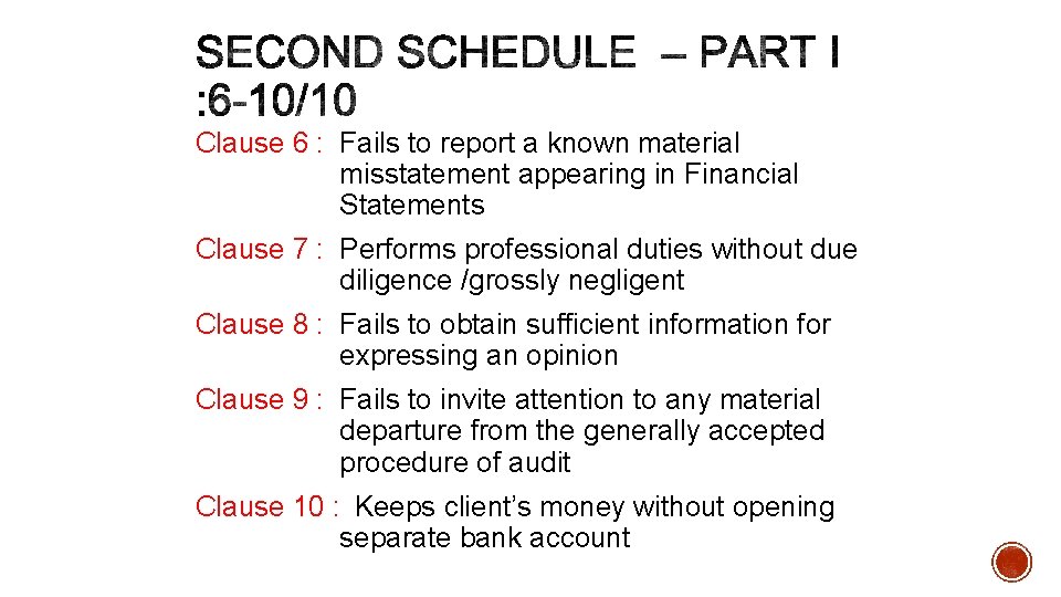 Clause 6 : Fails to report a known material misstatement appearing in Financial Statements