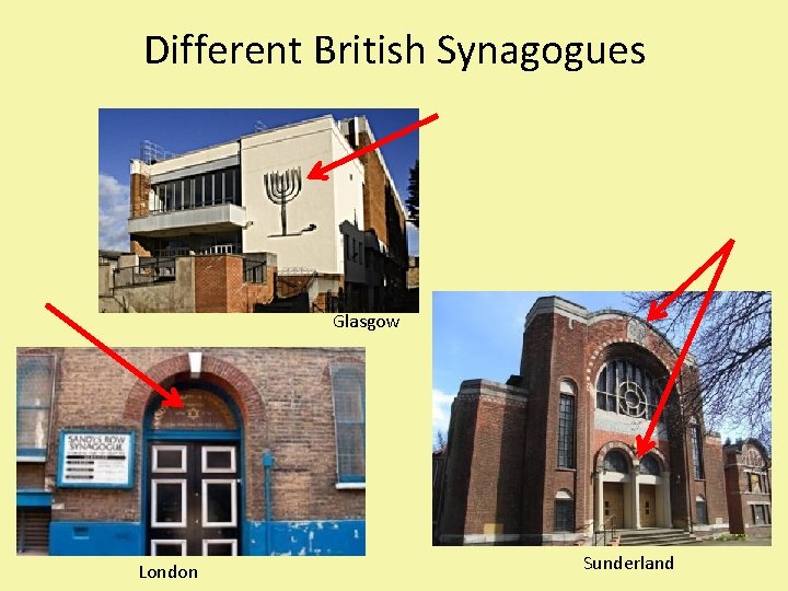 Different British Synagogues Glasgow London Sunderland 
