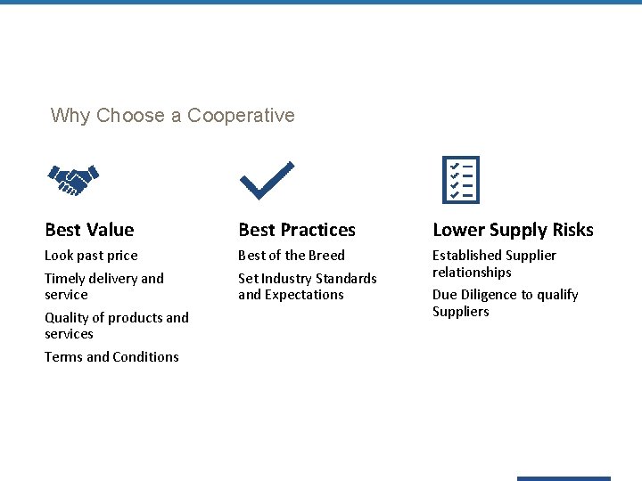 Why Choose a Cooperative Best Value Best Practices Lower Supply Risks Look past price