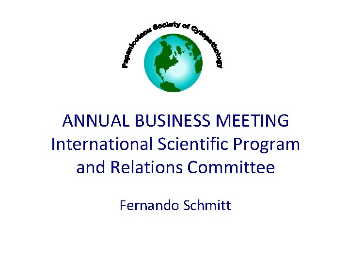 ANNUAL BUSINESS MEETING International Scientific Program and Relations Committee Fernando Schmitt 