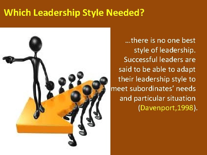 Which Leadership Style Needed? …there is no one best style of leadership. Successful leaders