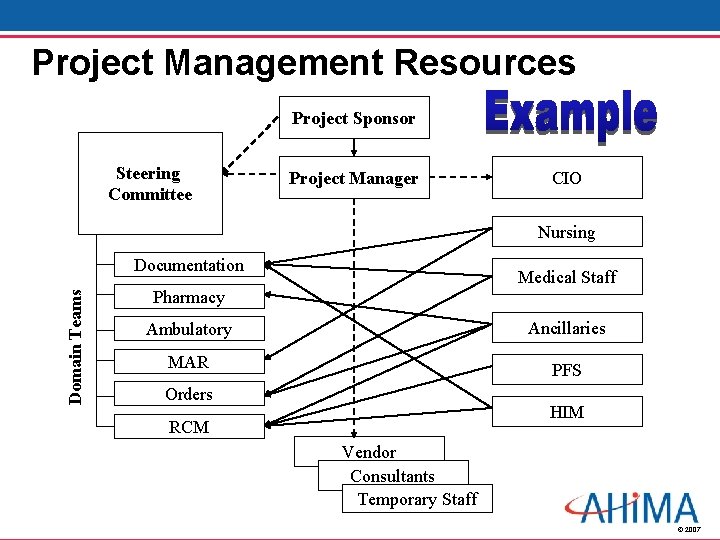 Project Management Resources Project Sponsor Steering Committee Project Manager CIO Nursing Domain Teams Documentation