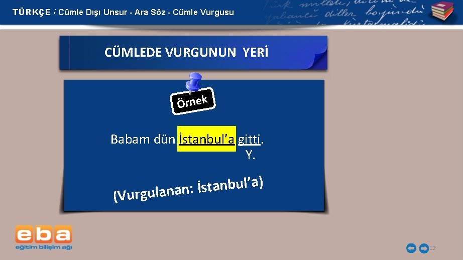 TÜRKÇE / Cümle Dışı Unsur - Ara Söz - Cümle Vurgusu CÜMLEDE VURGUNUN YERİ