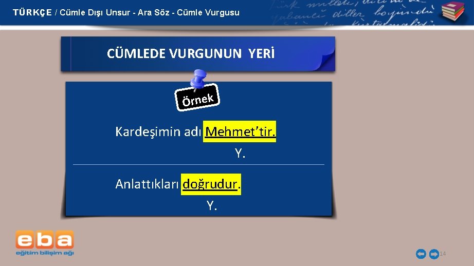 TÜRKÇE / Cümle Dışı Unsur - Ara Söz - Cümle Vurgusu CÜMLEDE VURGUNUN YERİ