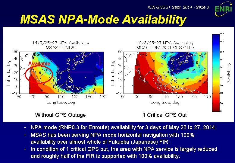 ION GNSS+ Sept. 2014 - Slide 3 MSAS NPA-Mode Availability Available Without GPS Outage