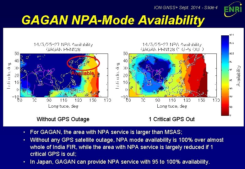 ION GNSS+ Sept. 2014 - Slide 4 GAGAN NPA-Mode Availability Available Without GPS Outage