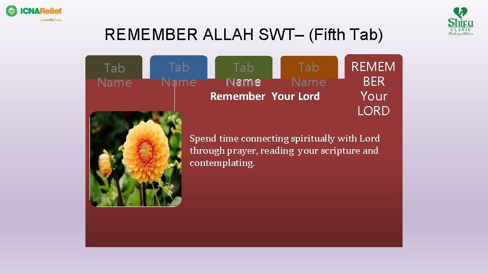 REMEMBER ALLAH SWT– (Fifth Tab) Tab Name Remember Your Lord REMEM BER Your LORD