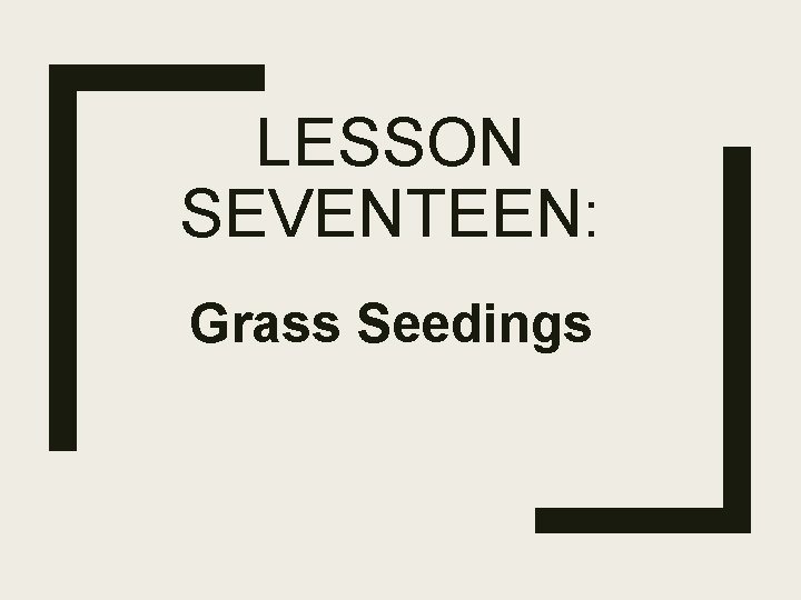 LESSON SEVENTEEN: Grass Seedings 