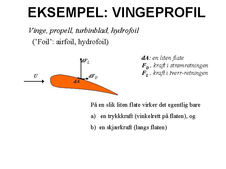 EKSEMPEL: VINGEPROFIL Vinge, propell, turbinblad, hydrofoil (’Foil’: airfoil, hydrofoil) d. FL U d. A