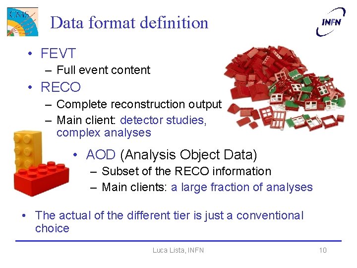 Data format definition • FEVT – Full event content • RECO – Complete reconstruction