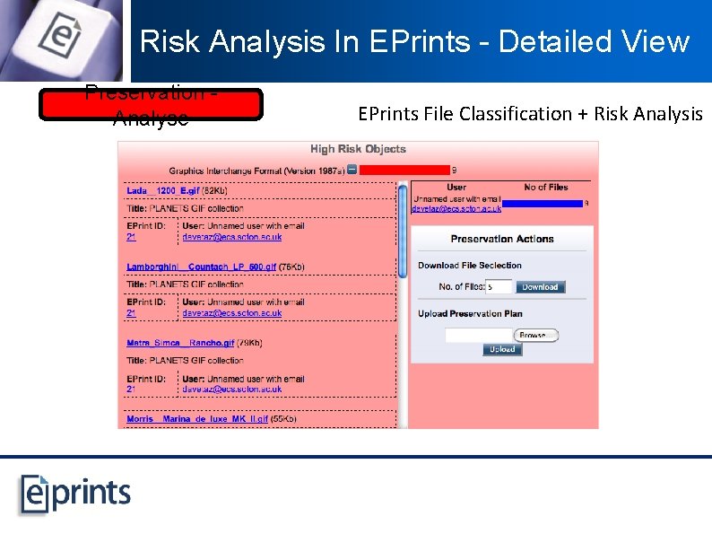 Risk Analysis In EPrints - Detailed View Preservation - Analyse EPrints File Classification +