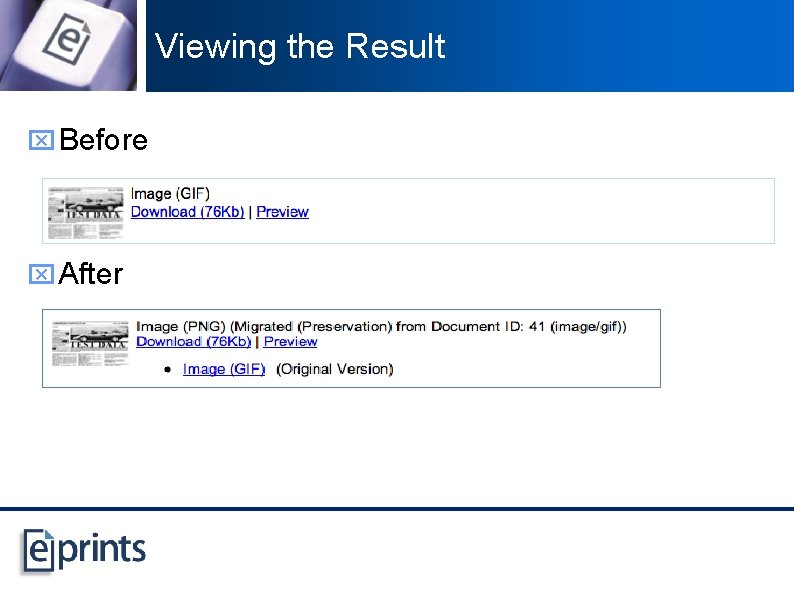 Viewing the Result x Before x After 