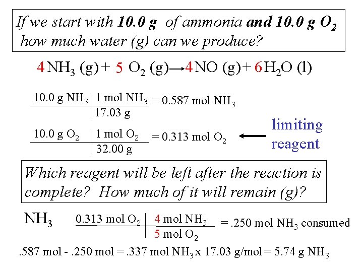 If we start with 10. 0 g of ammonia and 10. 0 g O