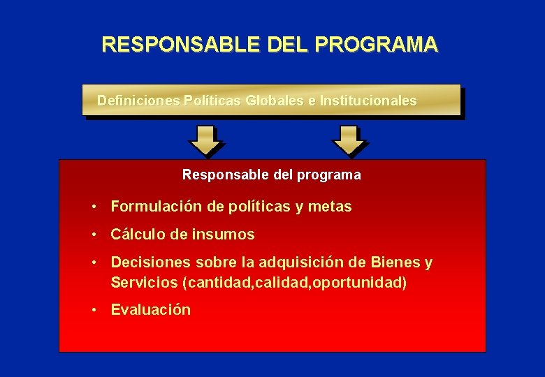 RESPONSABLE DEL PROGRAMA Definiciones Políticas Globales e Institucionales Responsable del programa • Formulación de