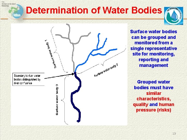 Determination of Water Bodies Surface water bodies can be grouped and monitored from a