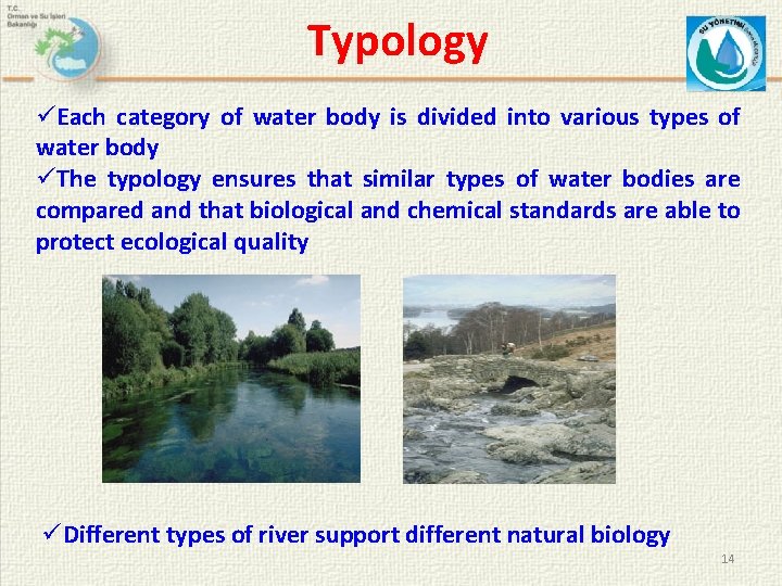 Typology üEach category of water body is divided into various types of water body