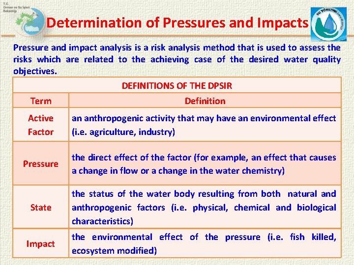 Determination of Pressures and Impacts Pressure and impact analysis is a risk analysis method