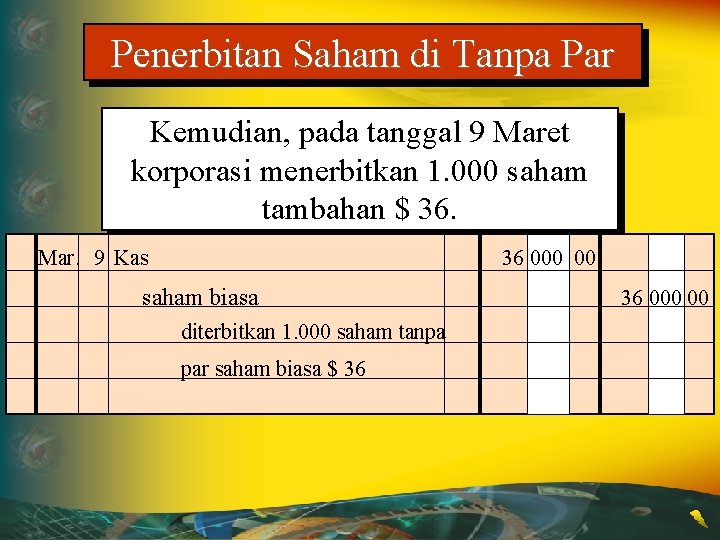 Penerbitan Saham di Tanpa Par Kemudian, pada tanggal 9 Maret korporasi menerbitkan 1. 000