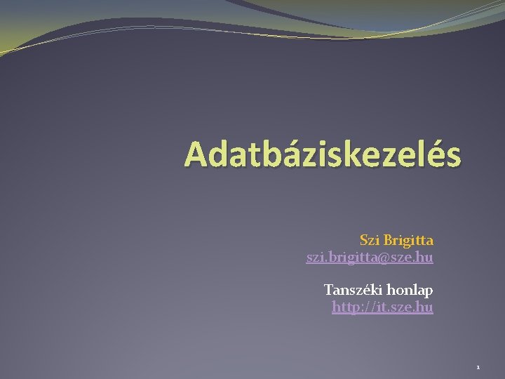 Adatbáziskezelés Szi Brigitta szi. brigitta@sze. hu Tanszéki honlap http: //it. sze. hu 1 