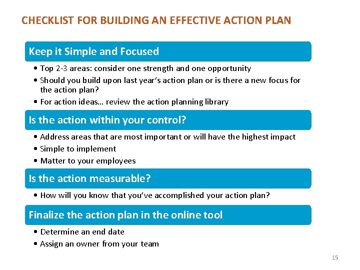 CHECKLIST FOR BUILDING AN EFFECTIVE ACTION PLAN Keep it Simple and Focused • Top CHECKLIST FOR BUILDING AN EFFECTIVE ACTION PLAN Keep it Simple and Focused • Top