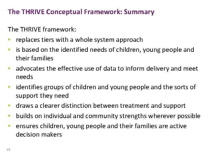 The THRIVE Conceptual Framework: Summary The THRIVE framework: • replaces tiers with a whole The THRIVE Conceptual Framework: Summary The THRIVE framework: • replaces tiers with a whole
